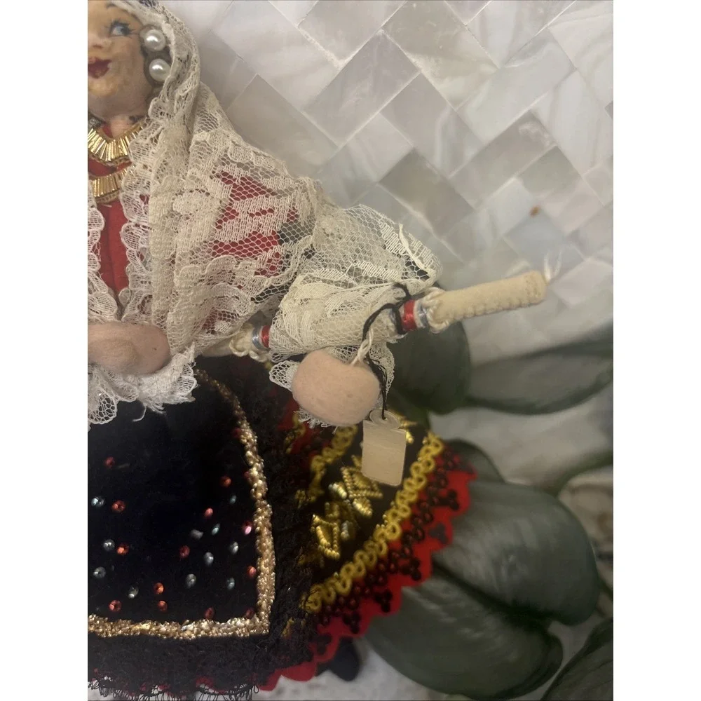 VTG Spanish Souvenir Folk Doll Fiesta Madrid Hand‎ Painted Face Original Tag